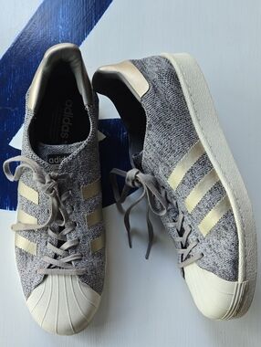 Men's Adidas Superstar Prime Knit Gray With Gold Stripes Sneaker Size US 11.5